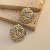 Tow Tone White 18K Gold Stainless Steel Stud Earring For Women