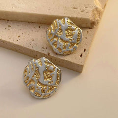 Tow Tone White 18K Gold Stainless Steel Stud Earring For Women