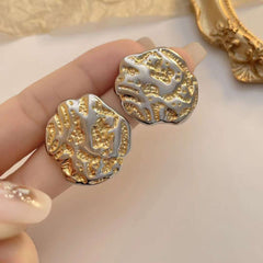 Tow Tone White 18K Gold Stainless Steel Stud Earring For Women