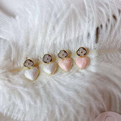 Clover Heart White 18K Gold Cubic Zirconia Anti Tarnish Stud Earring For Women