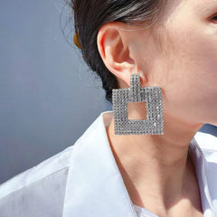 Square Cubic Zirconia Silver Anti Tarnish Dangler Earring For Women Group5