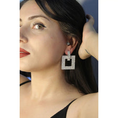 Square Cubic Zirconia Silver Anti Tarnish Dangler Earring For Women Group5