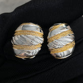 Stripes Oval Silver 18K Gold Anti Tarnish Stud Earring For Women