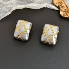 Rectangle Crossover Silver 18K Gold Anti Tarnish Stud Earring For Women