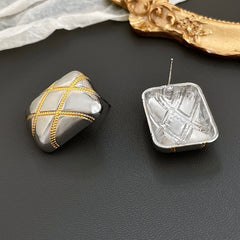 Rectangle Crossover Silver 18K Gold Anti Tarnish Stud Earring For Women