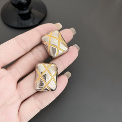 Rectangle Crossover Silver 18K Gold Anti Tarnish Stud Earring For Women