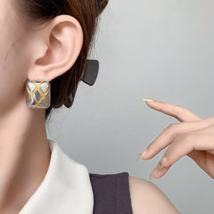 Rectangle Crossover Silver 18K Gold Anti Tarnish Stud Earring For Women