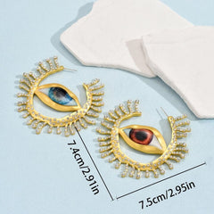 Evil Eye Sun Blue Brown Mismatch Color 18K Gold Cubic Zirconia Anti Tarnish Statement Hoop Earring For Women Group6