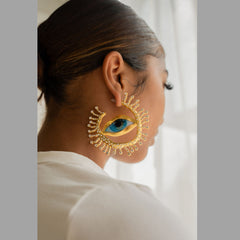 Evil Eye Sun Blue Brown Mismatch Color 18K Gold Cubic Zirconia Anti Tarnish Statement Hoop Earring For Women Group6