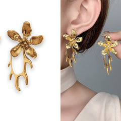 Spike Flower Cubic Zirconia 18K Gold Anti Tarnish Dangler Earring For Women