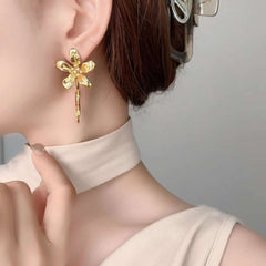 Spike Flower Cubic Zirconia 18K Gold Anti Tarnish Dangler Earring For Women