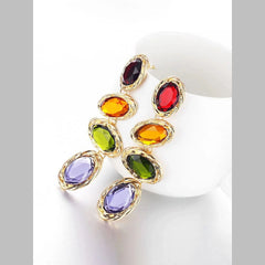 Oval Multi 18K Gold Cubic Zirconia Crystal Anti Tarnish Dangler Tassel Earring For Women