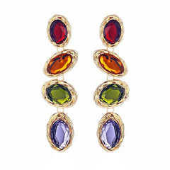 Oval Multi 18K Gold Cubic Zirconia Crystal Anti Tarnish Dangler Tassel Earring For Women