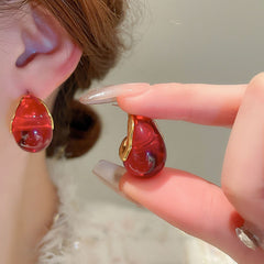 Tear Drop Paisley White 18K Gold Anti Tarnish Stud Hoop Earring For Women