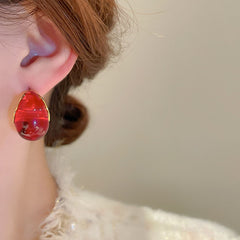 Tear Drop Paisley White 18K Gold Anti Tarnish Stud Hoop Earring For Women