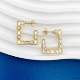 Square Cubic Zirconia Stainless Steel 18K Gold Anti Tarnish Hoop Earring For Women