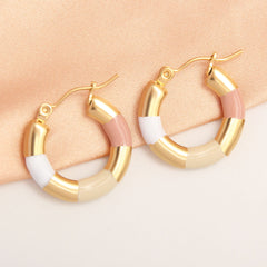 Thick Circle Enamel Multicolour 18K Gold Stainless Steel Anti Tarnish Hoop Earring For Women