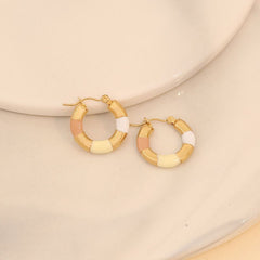 Thick Circle Enamel Multicolour 18K Gold Stainless Steel Anti Tarnish Hoop Earring For Women