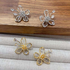 Flower Crystal Cubic Zirconia Crystal 18K Gold Anti Tarnish Stud Earring For Women