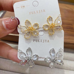 Flower Crystal Cubic Zirconia Crystal 18K Gold Anti Tarnish Stud Earring For Women