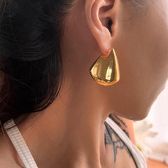 Glossy Pentagon 18K Gold Anti Tarnish Drop Stud Earring For Women