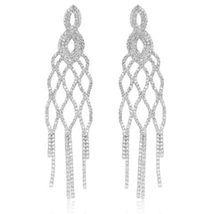 Filigree Solitaire Rhinestone Silver Anti Tarnish Tassel Dangler Earring For Women Group5