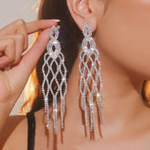 Filigree Solitaire Rhinestone Silver Anti Tarnish Tassel Dangler Earring For Women
