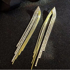 Box Chain Layer Rhinestone 18K Gold Anti Tarnish Long Tassel Dangler Earring For Women Group5