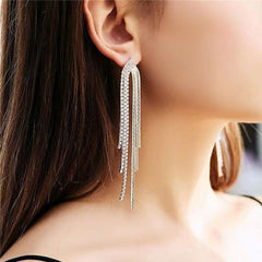 Box Chain Layer Rhinestone 18K Gold Anti Tarnish Long Tassel Dangler Earring For Women Group5
