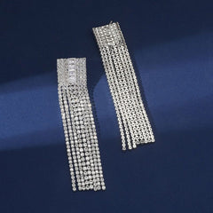 Baguette Solitaire Layer Rhinestone 18K Gold Anti Tarnish Tassel Dangler Earring For Women Group5