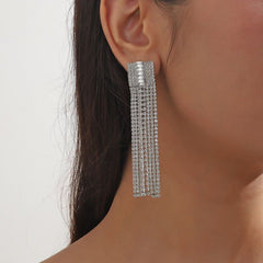 Baguette Solitaire Layer Rhinestone 18K Gold Anti Tarnish Tassel Dangler Earring For Women Group5