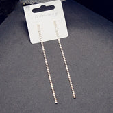 Slim Chain Rhinestone 18K Gold Anti Tarnish Long Tassel Dangler Earring For Women