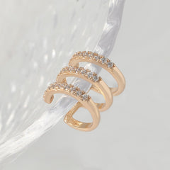 Studded Triple Layer Cubic Zirconia 18K Gold Anti Tarnish Single Ear Cuff Earring For Women
