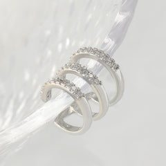 Studded Triple Layer Cubic Zirconia 18K Gold Anti Tarnish Single Ear Cuff Earring For Women