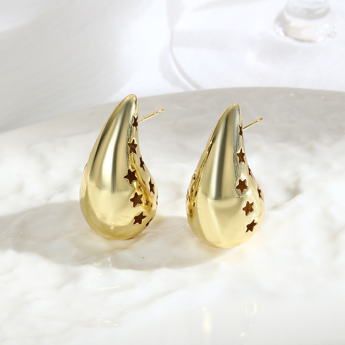 Star Tear Drop 18K Gold Anti Tarnish Stud Earring For Women