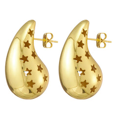 Star Tear Drop 18K Gold Anti Tarnish Stud Earring For Women