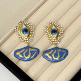 Evil Eye Cubic Zirconia Enamel Blue 18K Gold Dangler Earring For Women