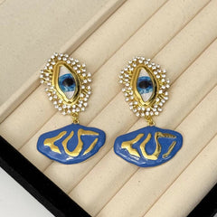 Evil Eye Cubic Zirconia Enamel Blue 18K Gold Dangler Earring For Women
