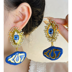 Evil Eye Cubic Zirconia Enamel Blue 18K Gold Dangler Earring For Women