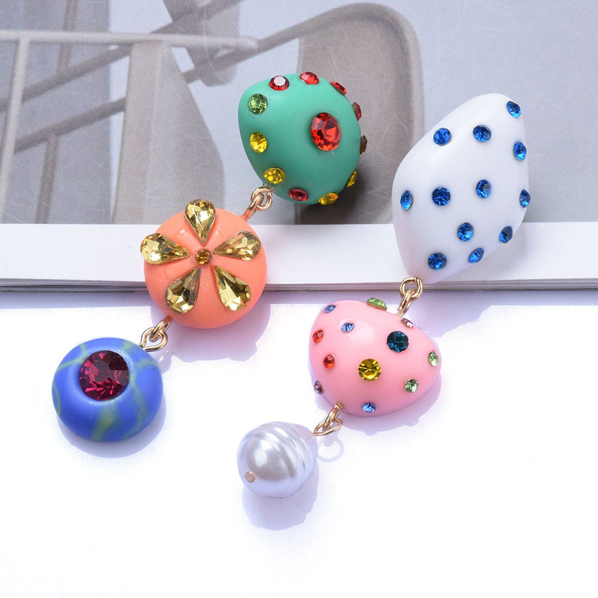 Multicolour Gemstone Pearl 18K Gold Multi Miss Match Dangler Earring For Women