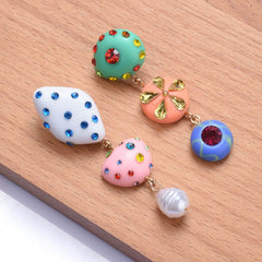 Multicolour Gemstone Pearl 18K Gold Multi Miss Match Dangler Earring For Women