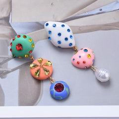 Multicolour Gemstone Pearl 18K Gold Multi Miss Match Dangler Earring For Women