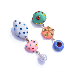 Multicolour Gemstone Pearl 18K Gold Multi Miss Match Dangler Earring For Women