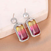 Multi Color Rectangle Silver Plated Cubic Zirconia Dangler Earrings