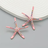 Star Fish Gemstone Pearl 18K Gold Pink Stud Earring For Women