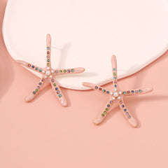 Star Fish Gemstone Pearl 18K Gold Pink Stud Earring For Women Group6
