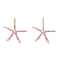 Star Fish Gemstone Pearl 18K Gold Pink Stud Earring For Women Group6