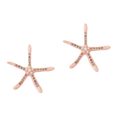 Star Fish Gemstone Pearl 18K Gold Pink Stud Earring For Women Group6