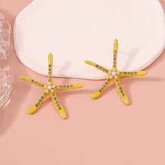 Star Fish Gemstone Pearl 18K Gold Pink Stud Earring For Women Group6