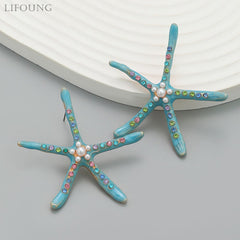 Star Fish Gemstone Pearl 18K Gold Pink Stud Earring For Women Group6